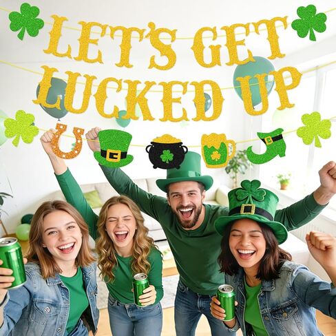 لافتة Let's Get Lucky Up ديكورات عيد القديس باتريك - إكليل من نبات النفل المزخرف مسبقًا وقابل للتعديل بطابع اليوم الأيرلندي لمستلزمات حفلات عيد القديس باتريك in Kuwait