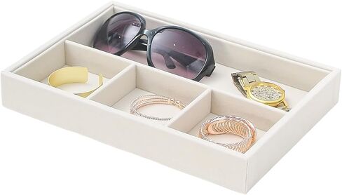 Beige 4Grid Bedside Organizer - Multi-use Holder for Desk, Nightstand, Drawer - Catchall Tray for Jewelry, Sunglasses, Phone, Watch, Perfume, Lipstick in Saudi Arabia