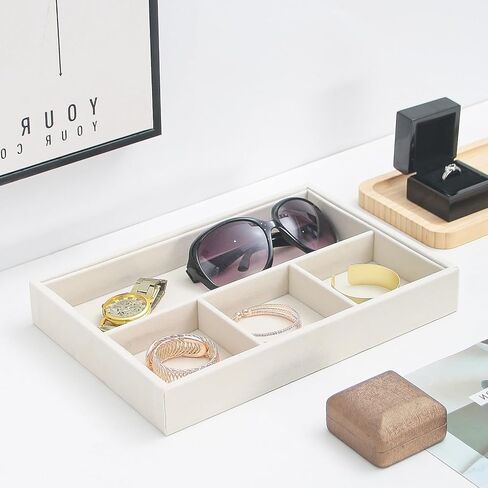 Beige 4Grid Bedside Organizer - Multi-use Holder for Desk, Nightstand, Drawer - Catchall Tray for Jewelry, Sunglasses, Phone, Watch, Perfume, Lipstick in Saudi Arabia
