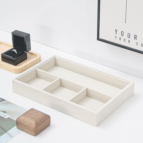 Beige 4Grid Bedside Organizer - Multi-use Holder for Desk, Nightstand, Drawer - Catchall Tray for Jewelry, Sunglasses, Phone, Watch, Perfume, Lipstick in Saudi Arabia