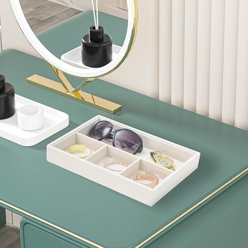 Beige 4Grid Bedside Organizer - Multi-use Holder for Desk, Nightstand, Drawer - Catchall Tray for Jewelry, Sunglasses, Phone, Watch, Perfume, Lipstick in Saudi Arabia
