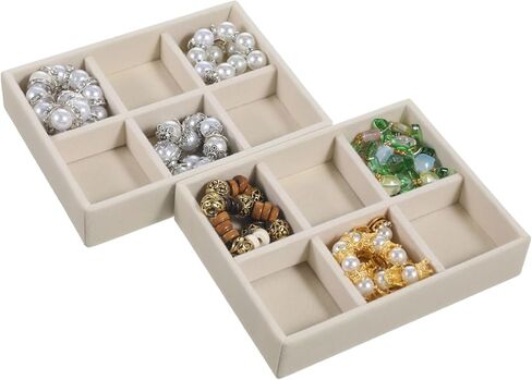 2 Pcs Stackable 6 Grids Drawer Jewelry Organizer, Premium Velvet Jewelry Box Inserts Felt Jewelrys Tray for Drawers Inserts Storage Tray Display Case Stud Earrings Bracelets Necklace Rings in Saudi Arabia