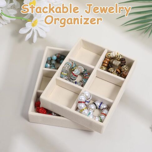 2 Pcs Stackable 6 Grids Drawer Jewelry Organizer, Premium Velvet Jewelry Box Inserts Felt Jewelrys Tray for Drawers Inserts Storage Tray Display Case Stud Earrings Bracelets Necklace Rings in Saudi Arabia