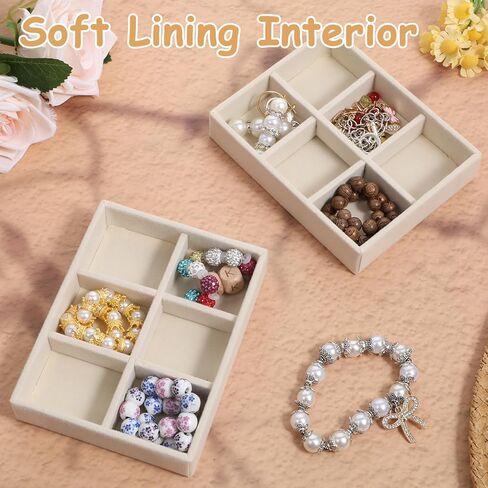 2 Pcs Stackable 6 Grids Drawer Jewelry Organizer, Premium Velvet Jewelry Box Inserts Felt Jewelrys Tray for Drawers Inserts Storage Tray Display Case Stud Earrings Bracelets Necklace Rings in Saudi Arabia