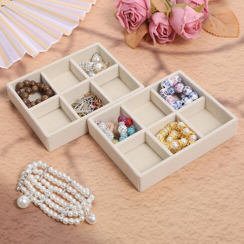2 Pcs Stackable 6 Grids Drawer Jewelry Organizer, Premium Velvet Jewelry Box Inserts Felt Jewelrys Tray for Drawers Inserts Storage Tray Display Case Stud Earrings Bracelets Necklace Rings in Saudi Arabia