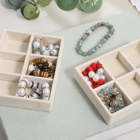 2 Pcs Stackable 6 Grids Drawer Jewelry Organizer, Premium Velvet Jewelry Box Inserts Felt Jewelrys Tray for Drawers Inserts Storage Tray Display Case Stud Earrings Bracelets Necklace Rings in Saudi Arabia