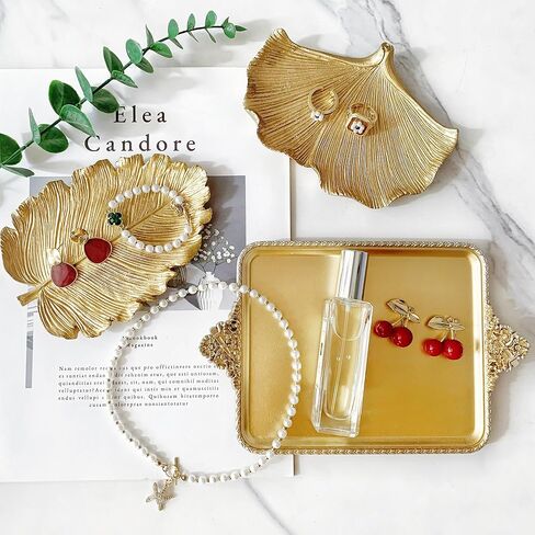 طبق مجوهرات، حامل حلقات طبق عتيق من الراتنج، منظم مجوهرات، طبق حلية ذهبي عتيق لديكور المنزل للمنزل والمكتب ورف الكتب in Kuwait