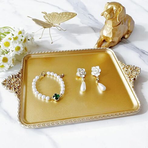 طبق مجوهرات، حامل حلقات طبق عتيق من الراتنج، منظم مجوهرات، طبق حلية ذهبي عتيق لديكور المنزل للمنزل والمكتب ورف الكتب in Kuwait