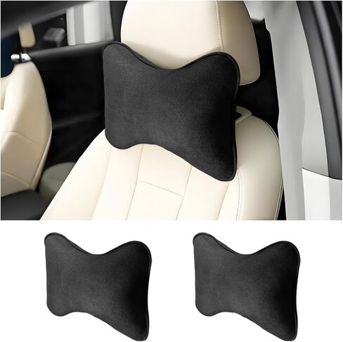 2PCS Car Headrest Pillow, Suede Soft Breathable Vehicle Neck Support Pillow for Driving Pain Relief, Automotive Head Rest Cushion with Adjustable Strap, Universal for Most Vehicles (Black) in Saudi Arabia