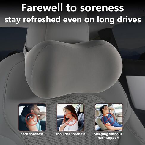 وسادة مسند رأس السيارة لدعم الرقبة من إسفنج الذاكرة وسادة رقبة السيارة ملائمة عالمية لراحة الرأس وسادة سفر وسادة سيارة لتخفيف الألم أثناء القيادة رمادي قطعتان in Kuwait