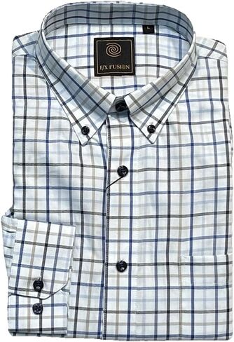 Men's Long Sleeve Blue Twill Multi Check Sport Shirt in Saudi Arabia