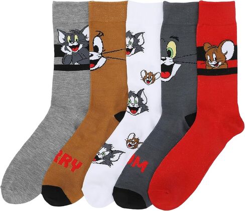 Bioworld Tom & Jerry Character Big Face Men’s Casual Crew Socks (Pack of 5) in Saudi Arabia