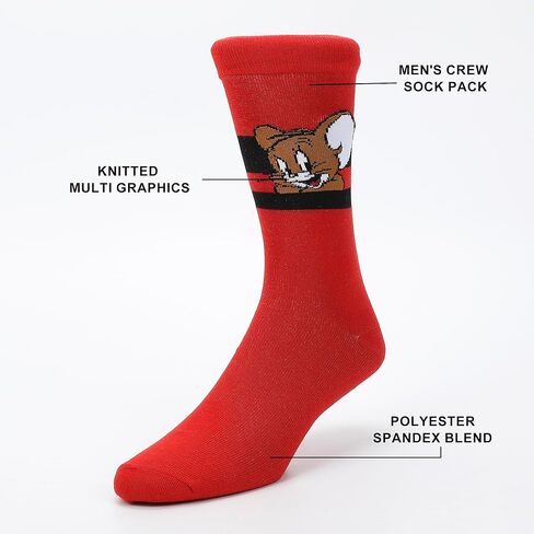 Bioworld Tom & Jerry Character Big Face Men’s Casual Crew Socks (Pack of 5) in Saudi Arabia