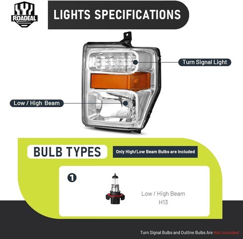 Halogen Headlights Assembly for 2008 2009 2010 Ford F250 F350 F450 F550 Super Duty Headlamp Replacement, High/Low Beam W/Bulbs, Driver&Passenger Side in Saudi Arabia