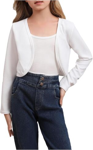 OYOANGLE Girl's 2 Pack Bolero Cardigans Long Sleeve Open Front Cropped Light Cardigan Sweater Outerwear in Saudi Arabia