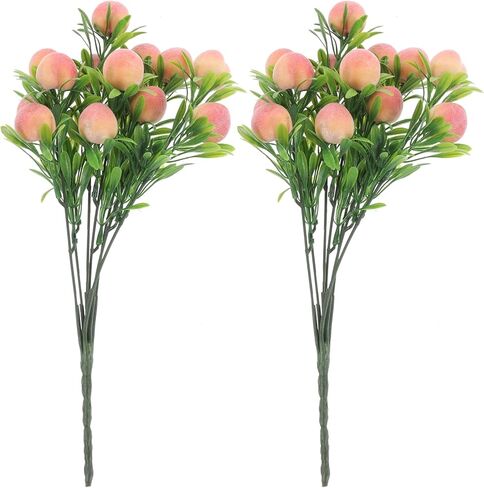 ABOOFAN Artificial Peach Branch Decor 2-Pack Faux Fruit Stems Realistic Simulated Peach Tree Branches for Home Table Centerpieces Wedding Party Vase Fillers in Saudi Arabia