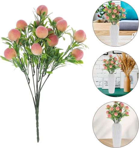ABOOFAN Artificial Peach Branch Decor 2-Pack Faux Fruit Stems Realistic Simulated Peach Tree Branches for Home Table Centerpieces Wedding Party Vase Fillers in Saudi Arabia