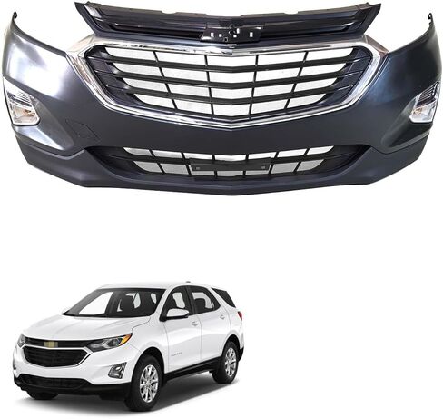 Equinox Front Bumper Cover Grille Kit Compatible with 2018 2019 2020 2021 Ch-evy Equinox LS,L,LT,Premier Plus,Premier Sport Utility 4-Door With Fog Lights Without Sensor Holes With Tow Hook Hole in Kuwait