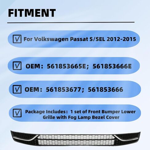  skkyoro Front Bumper Lower Grille with Fog Lamp Bezel Cover For Volkswagen Passat 2012 2013 2014 2015 Replace 561853665E 561853666E, 561853677 561853666 (For Passat 12-15) in Saudi Arabia