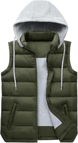 Women's Puffer Vest Stand Collar Zip Up Quilted Vest With Detachable Hood Sleeveless Padded Jacket Coat in Saudi Arabia