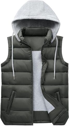 Women's Puffer Vest Stand Collar Zip Up Quilted Vest With Detachable Hood Sleeveless Padded Jacket Coat in Saudi Arabia