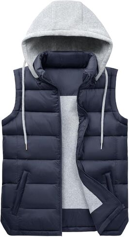 Women's Puffer Vest Stand Collar Zip Up Quilted Vest With Detachable Hood Sleeveless Padded Jacket Coat in Saudi Arabia