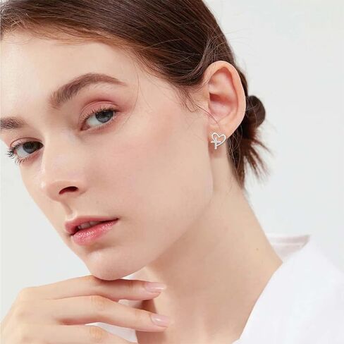 Diamond Heart Cross Stud Earrings for Women 925 Sterling Silver 0.13 CTTW Lab Grown Diamond Earrings Jewelry Gifts for Mom Wife Girlfriend Daughter Sister in Saudi Arabia