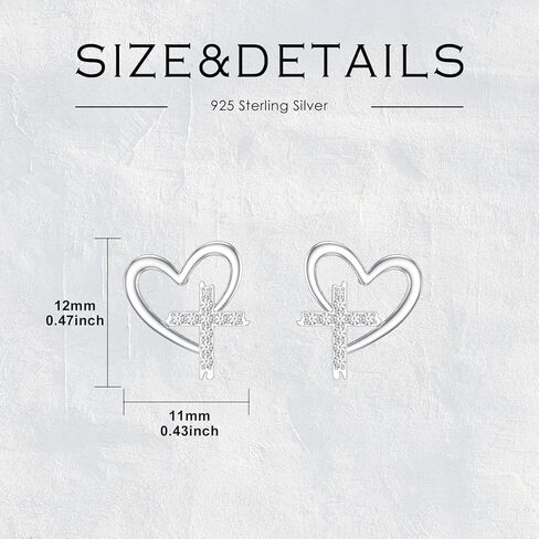 Diamond Heart Cross Stud Earrings for Women 925 Sterling Silver 0.13 CTTW Lab Grown Diamond Earrings Jewelry Gifts for Mom Wife Girlfriend Daughter Sister in Saudi Arabia