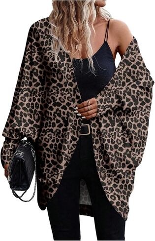 SOLY HUX Women's Leopard Print Oversized Coat Long Sleeve Open Front Cheetah Cardigan Jacket Outerwear in Saudi Arabia