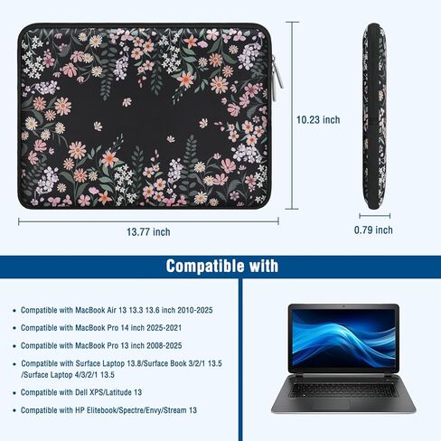 MOSISO Laptop Case 13.3 inch, 13-14 inch Laptop Sleeve Compatible with MacBook Air 13 13.6/Pro 13/Pro 14, HP Dell Acer ASUS Lenovo, Neoprene Computer Sleeve Bag Cover with Small Case, Swaying Blooms in Saudi Arabia