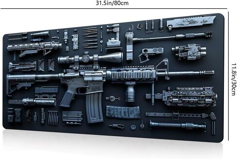 Large Gaming Mouse Pad – 31.5x11.8 Inch Non-Slip XL Black Gun Extended Desk Mat | Stitched Edges, Waterproof Surface, Fit Laptops/Keyboards, Anti-Fray for Home/Office/Gaming in Kuwait