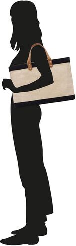 فانيسا روزيلا 100% خيش أسود عريض من الجوت بمقابض جلدية | حقيبة يد كبيرة قابلة لإعادة الاستخدام للسفر والشاطئ والحياة اليومية in Kuwait