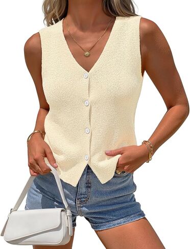 MEROKEETY Women's Sleeveless Sweater Vest 2026 Spring Summer Knit Tank Top Casual V Neck Button Waistcoat Cardigan in Saudi Arabia