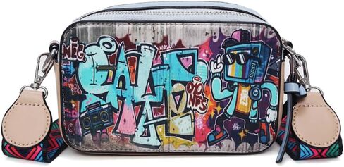 Women's Printed Graffiti Shoulder Bag, PU Hip Hop Fashion Square Crossbody Bag, Retro Casual Multicolor Clutch Purse in Saudi Arabia
