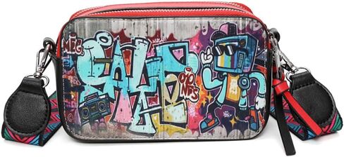 Women's Printed Graffiti Shoulder Bag, PU Hip Hop Fashion Square Crossbody Bag, Retro Casual Multicolor Clutch Purse in Saudi Arabia