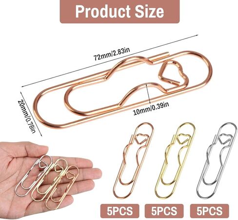 15 مشبك قلم معدني باللون الذهبي/الفضي/الذهبي الوردي، حوامل أقلام بمشبك ورق - على شكل قلب، كنز للعاملين في المكاتب لأجهزة الكمبيوتر المحمولة والمجلات والمستندات والاستخدام اليومي للكتابة in Kuwait