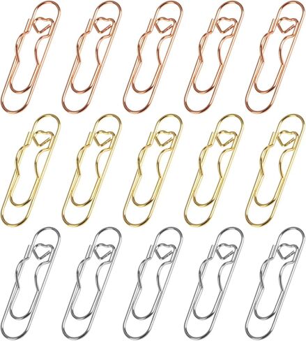 15 مشبك قلم معدني باللون الذهبي/الفضي/الذهبي الوردي، حوامل أقلام بمشبك ورق - على شكل قلب، كنز للعاملين في المكاتب لأجهزة الكمبيوتر المحمولة والمجلات والمستندات والاستخدام اليومي للكتابة in Kuwait