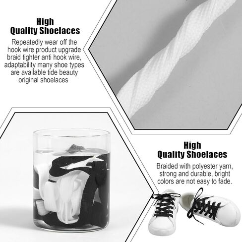 Xindojuz 4 Pairs Flat Shoe Laces for Sneakers, Cotton Elastic Athletic Kids Converse High Tops and Low Top Shoe laces for Kids and Adults Women Men Toddler in 140 × 1 cm String (Black, White) in Saudi Arabia