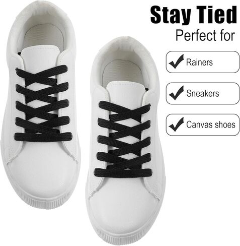 Xindojuz 4 Pairs Flat Shoe Laces for Sneakers, Cotton Elastic Athletic Kids Converse High Tops and Low Top Shoe laces for Kids and Adults Women Men Toddler in 140 × 1 cm String (Black, White) in Saudi Arabia
