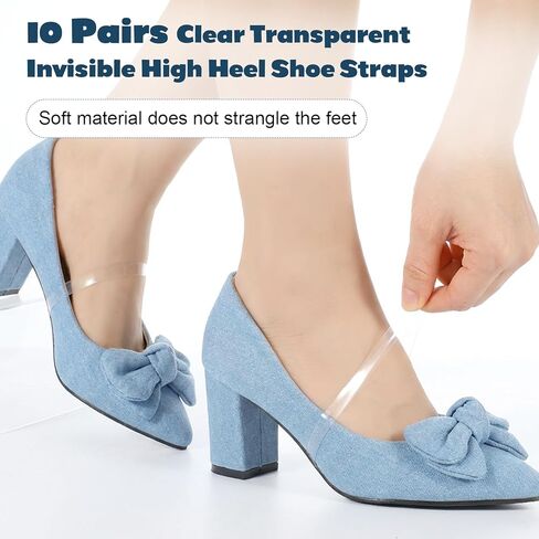 أشرطة أحذية شفافة بكعب عالٍ، أشرطة كعب مرنة غير مرئية من مادة TPU وحزام كاحل فضفاض مضاد للارتخاء، حزام رباط حذاء قابل للتعديل للنساء، 10 أزواج بمقاسات متعددة in Kuwait