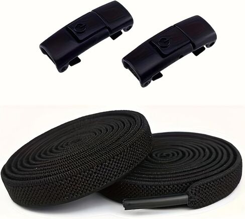 1 Set of 4 Elastic No-Tie Laces, 39.37 Inch Polyester Sports Laces, Lightweight, Braided, Solid Color, Adjustable for Comfort, Includes 2 Laces + 2 Buckles in Saudi Arabia