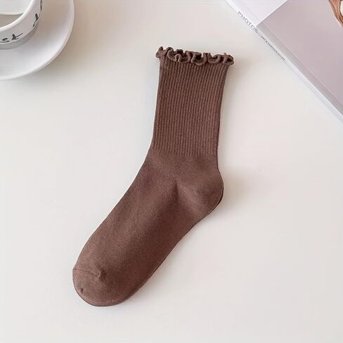 6 Pairs Of Ruffle Socks Women, Soft Stacked Stripes Texture Cute Ruffle Ankle Socks Solid Color And Comfortable in Saudi Arabia