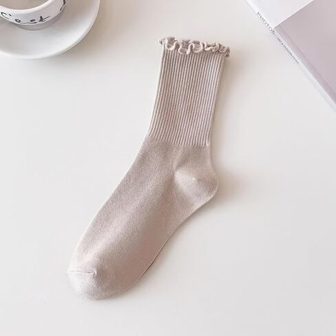 6 Pairs Of Ruffle Socks Women, Soft Stacked Stripes Texture Cute Ruffle Ankle Socks Solid Color And Comfortable in Saudi Arabia
