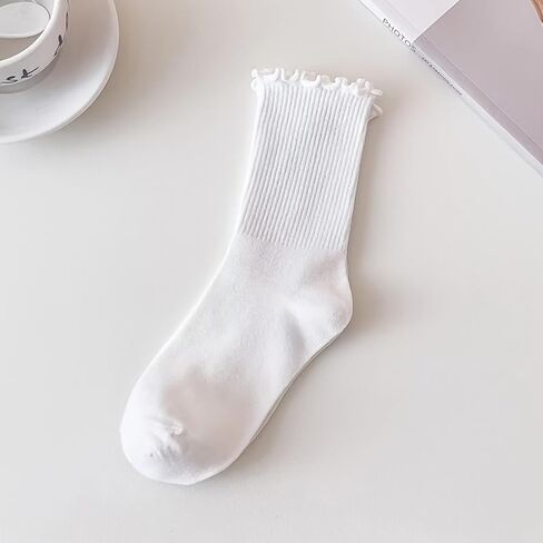 6 Pairs Of Ruffle Socks Women, Soft Stacked Stripes Texture Cute Ruffle Ankle Socks Solid Color And Comfortable in Saudi Arabia