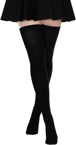 Sucrain Women's Black Thigh High Socks Over the Knee Boot Socks Long Cotton Knit Warm Thick Stockings Leg Warmers in Saudi Arabia