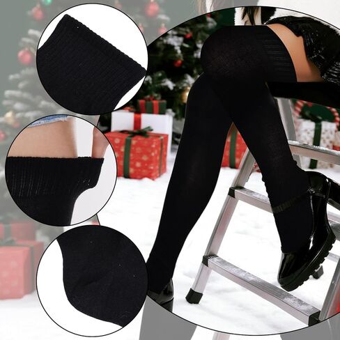 Sucrain Women's Black Thigh High Socks Over the Knee Boot Socks Long Cotton Knit Warm Thick Stockings Leg Warmers in Saudi Arabia