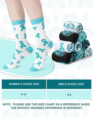 12 Pairs Sexual Assault Awareness Month Socks Bulk Teal Ribbon Unisex Crew Socks for Women Men Saam Charity Event Supplies Support Gifts in Saudi Arabia