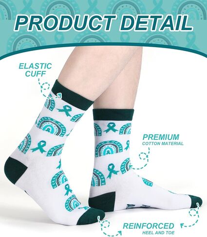 12 Pairs Sexual Assault Awareness Month Socks Bulk Teal Ribbon Unisex Crew Socks for Women Men Saam Charity Event Supplies Support Gifts in Saudi Arabia
