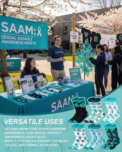 12 Pairs Sexual Assault Awareness Month Socks Bulk Teal Ribbon Unisex Crew Socks for Women Men Saam Charity Event Supplies Support Gifts in Saudi Arabia