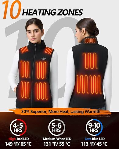 Topdot Fleece Heated Vest Women with 16000mAh 7.4V Battery Ergonomic 10-Zone Heating for Winter Use in Kuwait